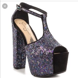 Jessica Simpson Glitter Dany Platform Heels Sandal